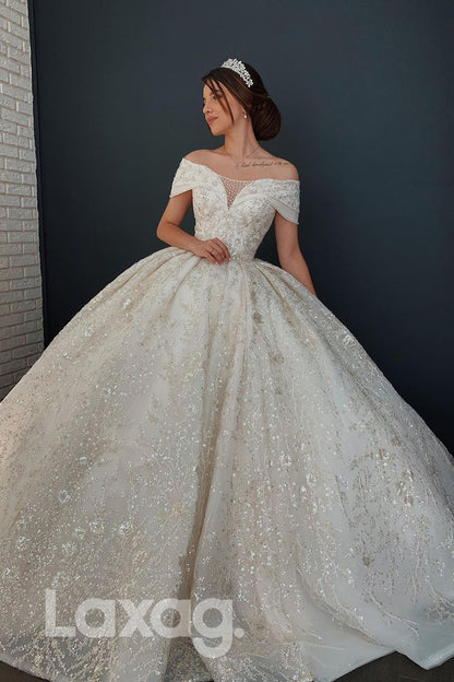 14559 - Ball Gown Off Shoulder Luxury Bead Lace Wedding Dresses|LAXAG