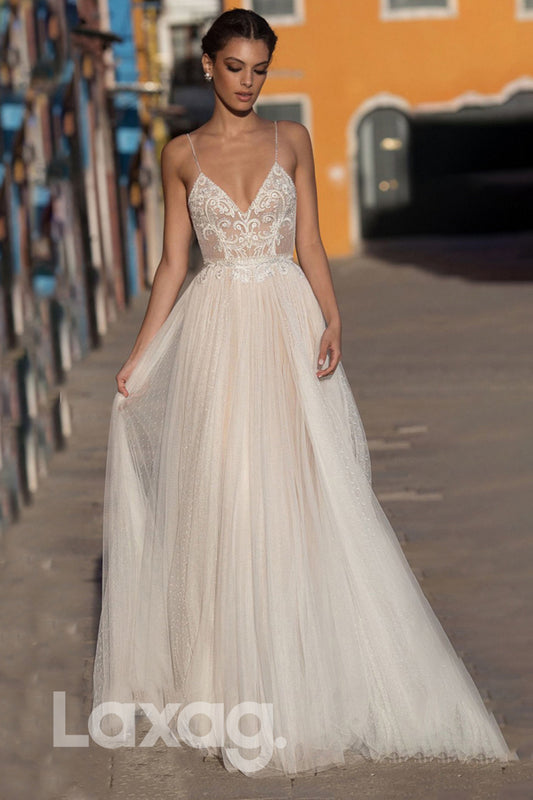 15564 - Spaghetti Backless Lace Wedding Bridal Gown