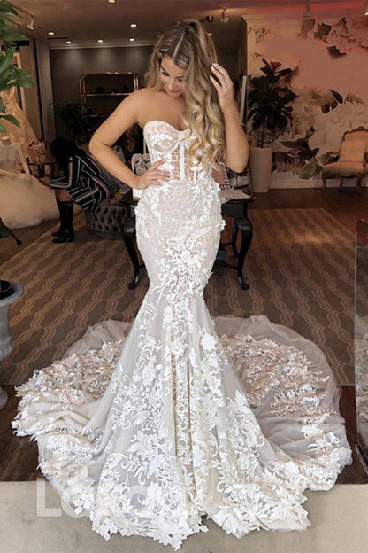 15568 -  Sweetheart Neck Sleeveless Lace Mermaid Wedding Bridal Gown