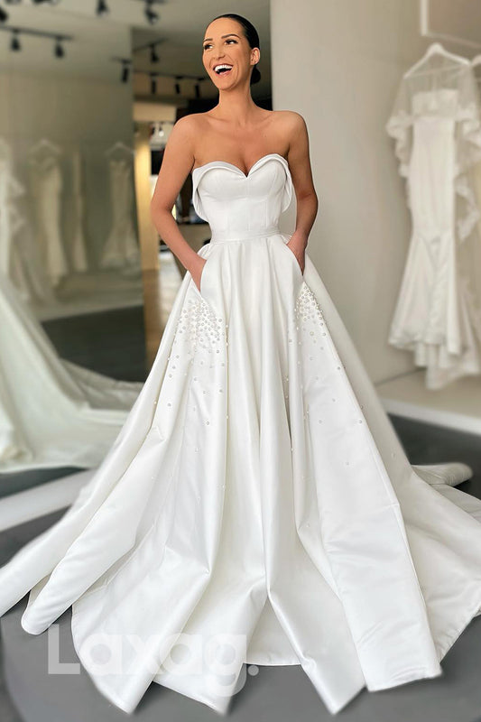 15573 - Sweetheart Ruched Skirt Satin Ball Gown Wedding Dress With Pocket