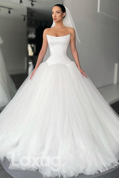 15576 - Strapless A Line Satin Tulle Skirt Wedding Dress