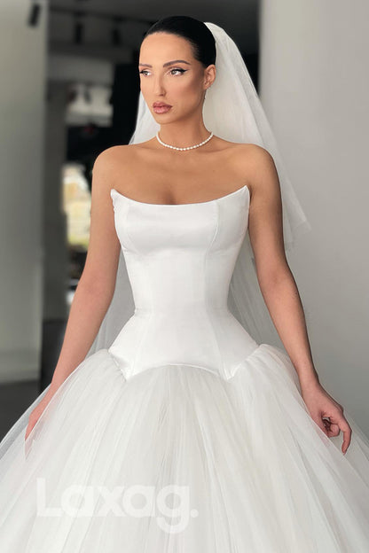 15576 - Strapless A Line Satin Tulle Skirt Wedding Dress