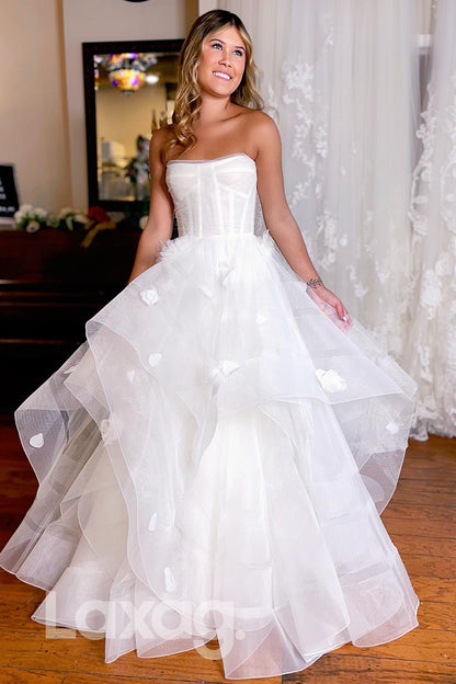 15600 -_Strapless Sleeveless Bone Bodice Appliques Wedding Bridal Gown