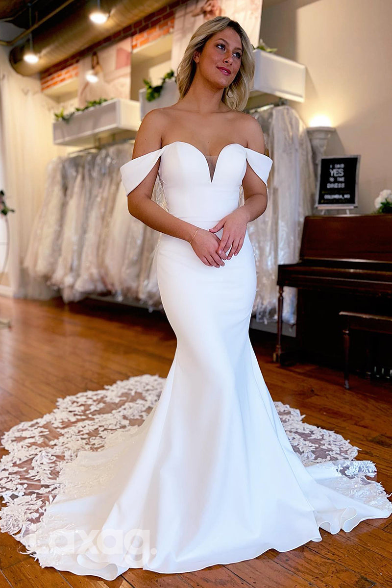 15630 - Off-Shoulder Lace Appliqued Mermaid Wedding Dress