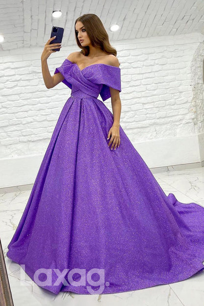 19718 - Unique Off the Shoulder Purple Prom Dress Glitter|LAXAG