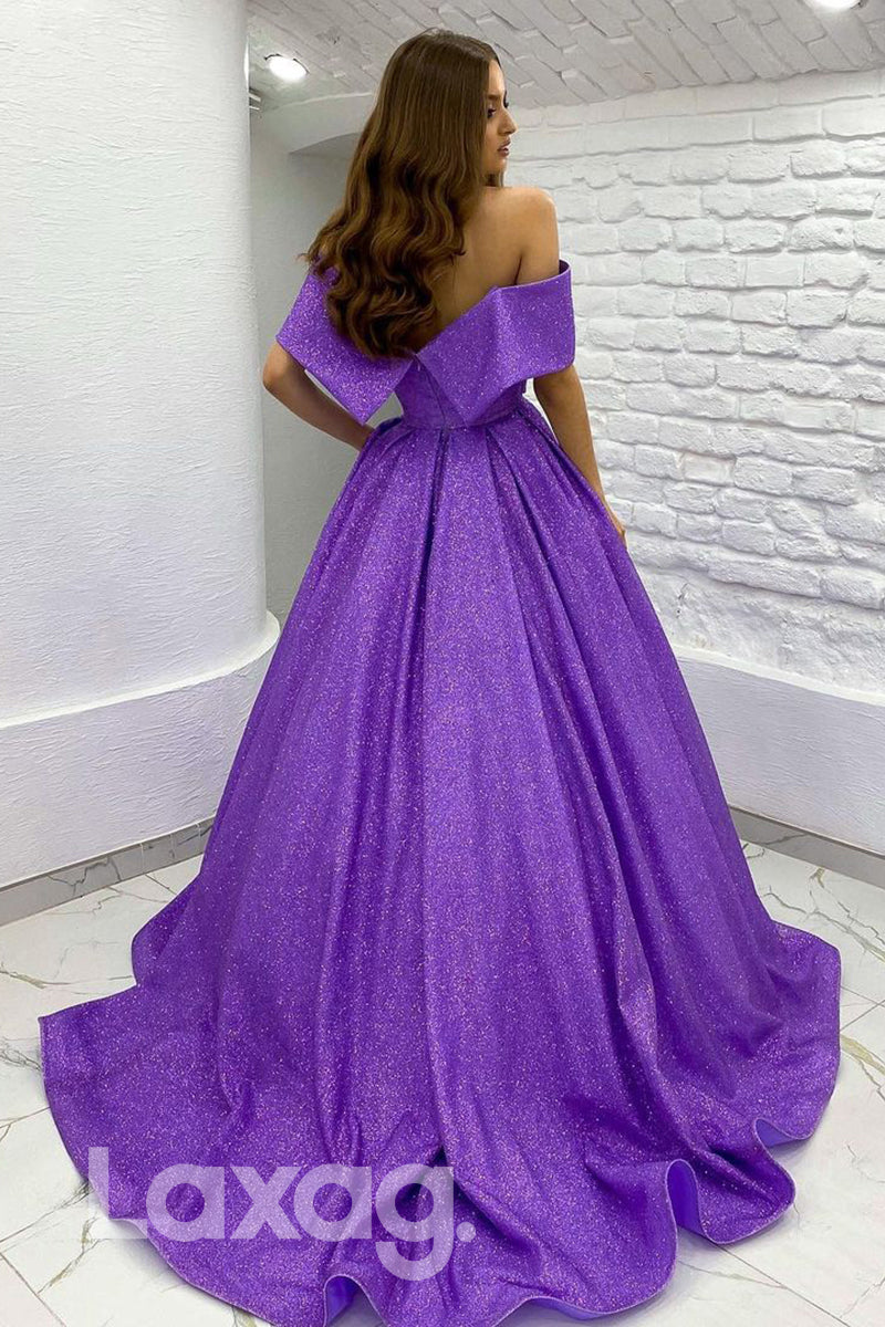 19718 - Unique Off the Shoulder Purple Prom Dress Glitter|LAXAG
