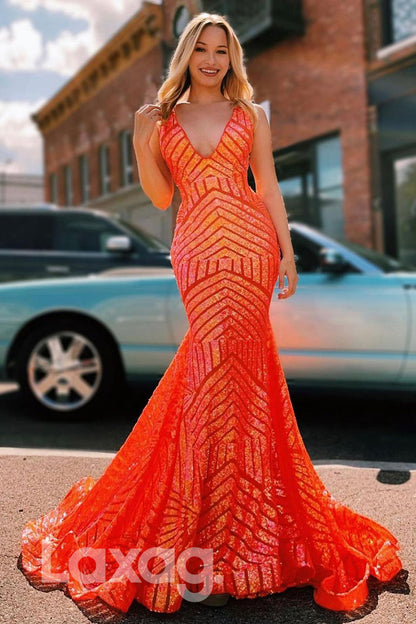 19730 - Sexy V-Neck Sequins Mermaid Prom Dress Glitter|LAXAG