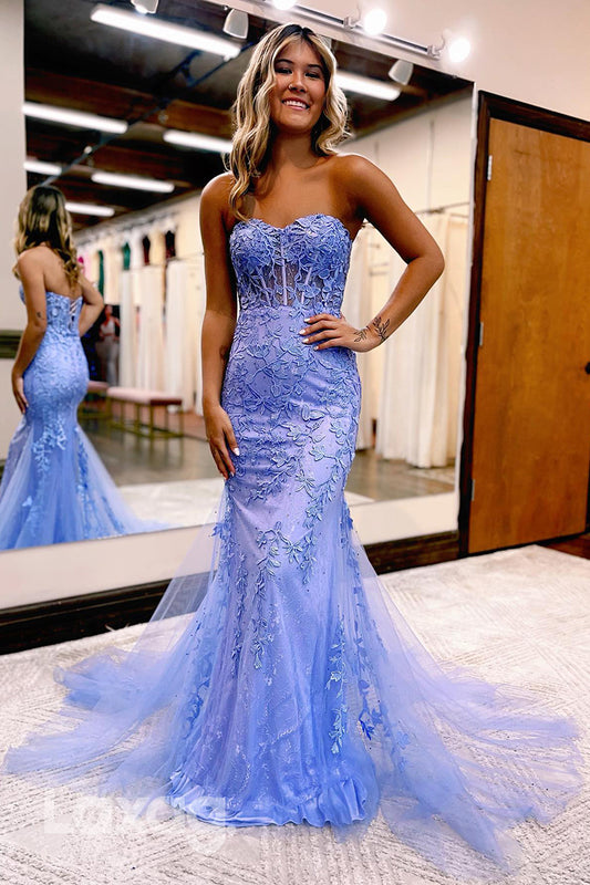 19761 - Sweetheart Appliques Sleeveless Tulle Long Prom Dress