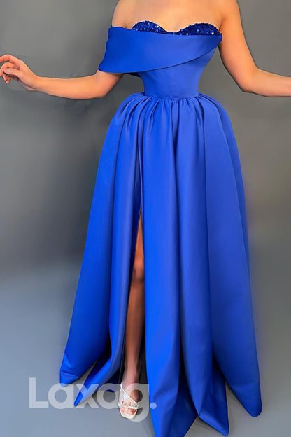 19767 -  Royal Blue Thigh Slit Long Formal Evening Dress