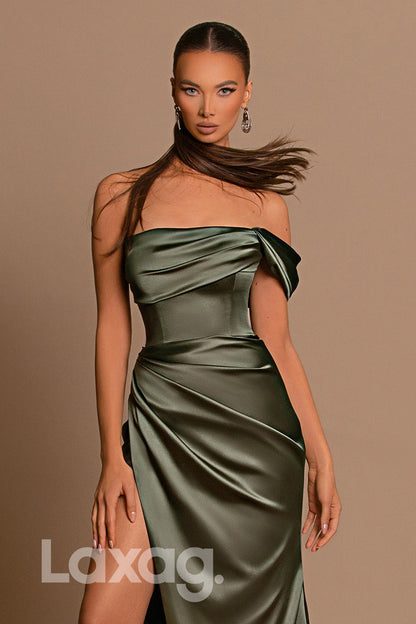 20781 - Off Shoulder Pleats Prom Party Dress with Slit