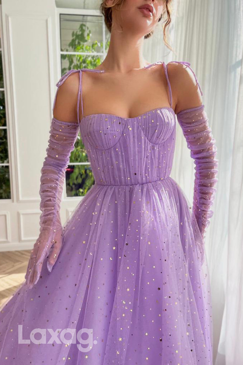 21779 - Spaghetti Straps Tulle Long Prom Dress With Gloves And Cloak