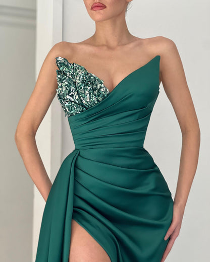 21713 - Sexy V-Neck Beads Long Formal Evening Gowns with Slit