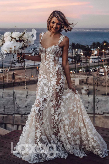 12586 - Allover Champagne Lace Gown Bohemian Wedding Dress|LAXAG