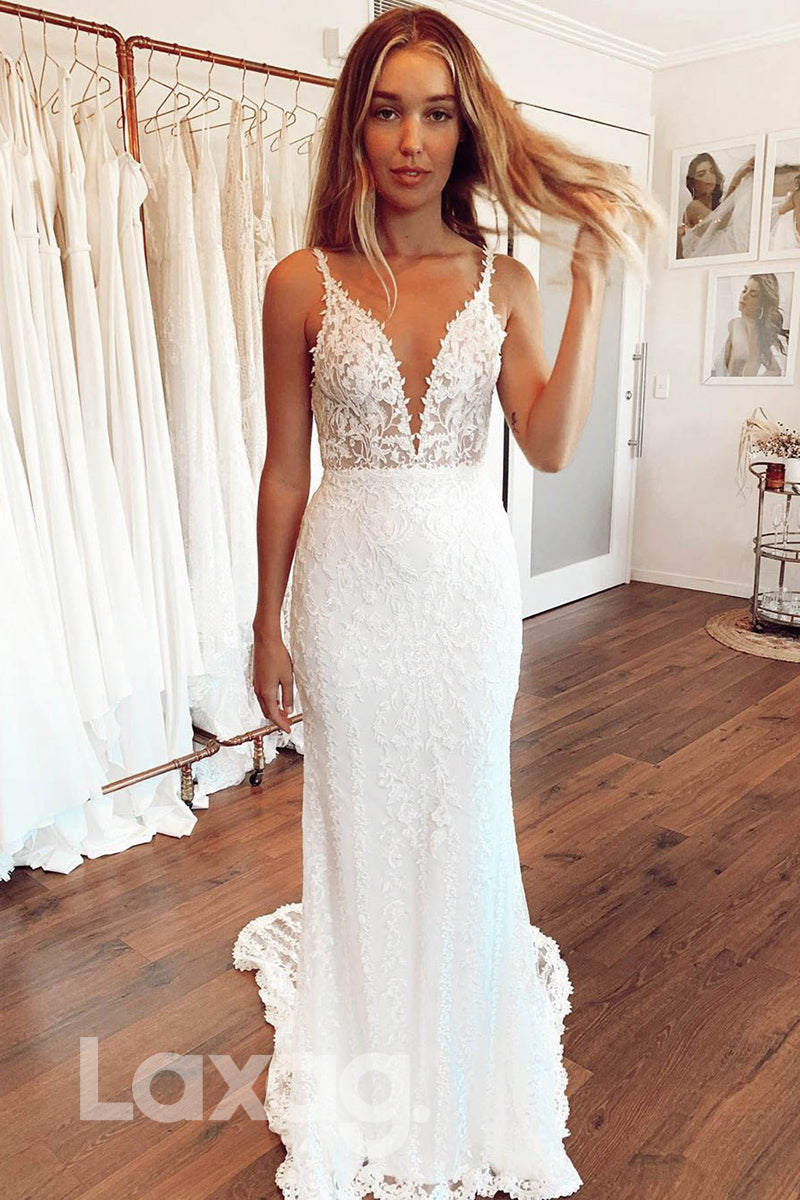 12592  Deep V-neck Allover Lace Wedding Gown |LAXAG