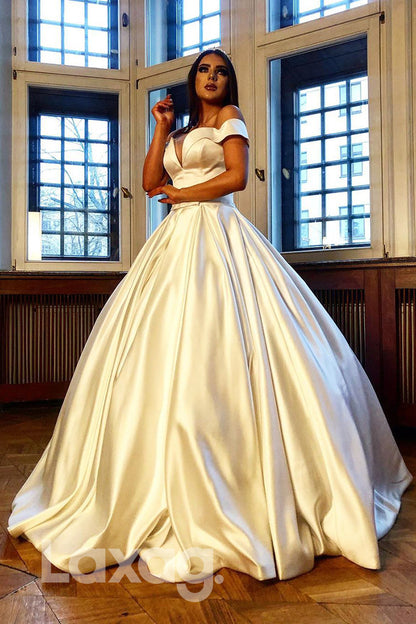 13536 - Ball Gown Off Shoulder Satin Wedding Dress|LAXAG