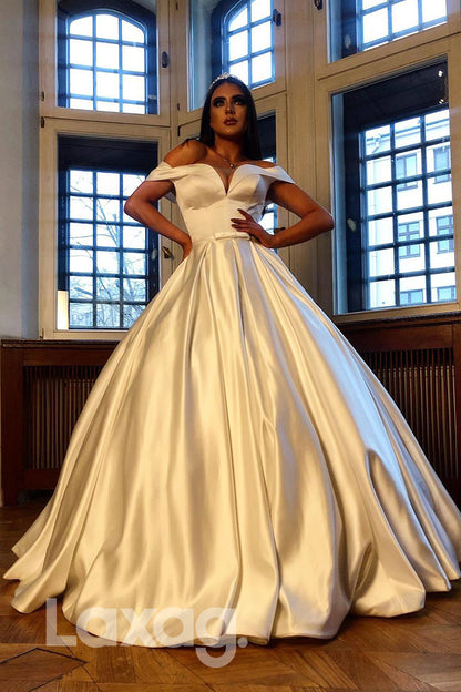 13536 - Ball Gown Off Shoulder Satin Wedding Dress|LAXAG