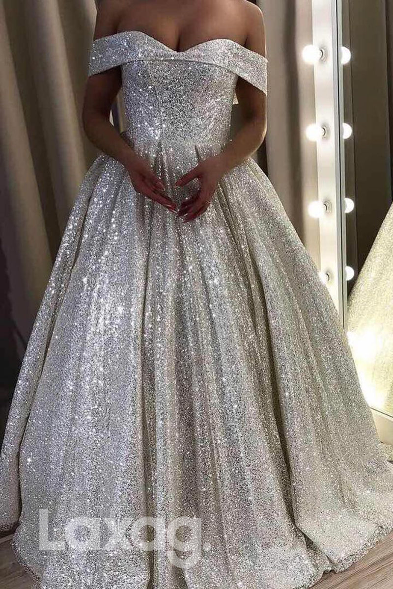 13537 - Off Shoulder Sequins Sparkly Wedding Dress|LAXAG