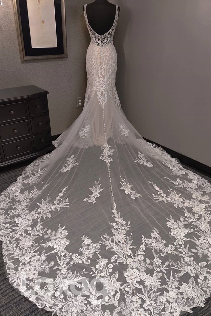 13545 - Deep V-neck Beads Allover Lace Wedding Dress|LAXAG