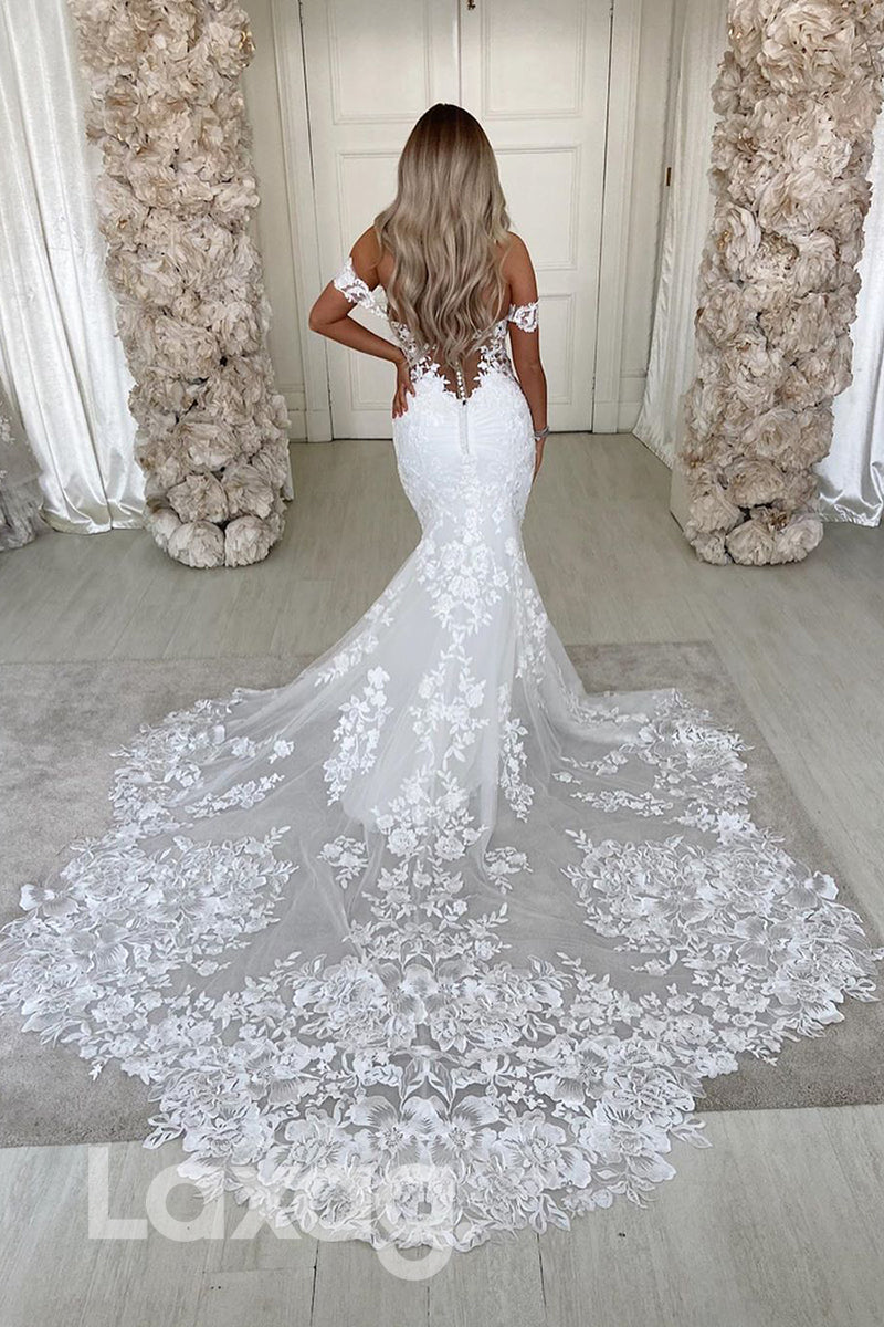 13553 - Off Shoulder Allover Lace Dress Mermaid Wedding Gown|LAXAG