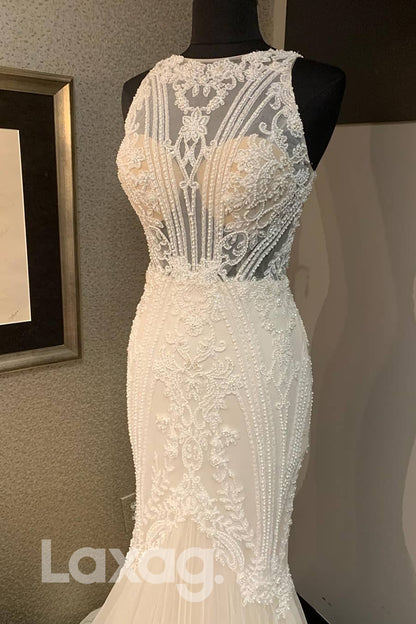 13555 - Bateau Beads Mermaid Wedding Dress|LAXAG