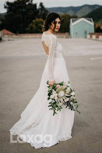 14501 - Allover Lace Wedding Dress Long Sleeves Bohemian Bridal Gown |LAXAG