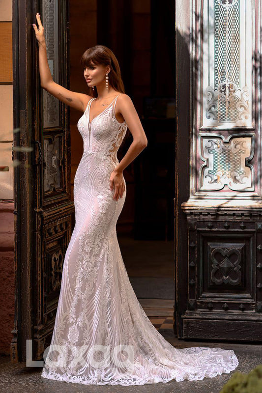 14505 - Attractive V-neck Exquisite Lace Wedding Dress Mermaid Bridal Gown|LAXAG