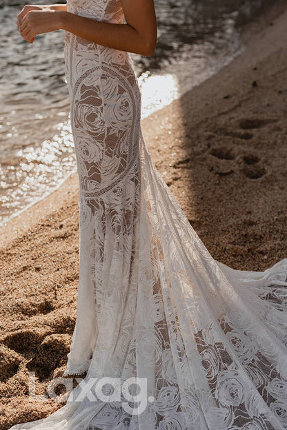 14510 - Women's Spaghetti Straps Lace Bohemian Wedding Dress|LAXAG