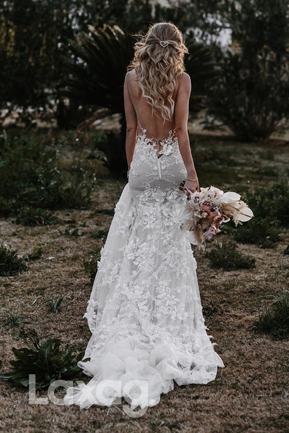 14514 - Plunging V-Neck 3D Appliques Bohemian Wedding Dress|LAXAG