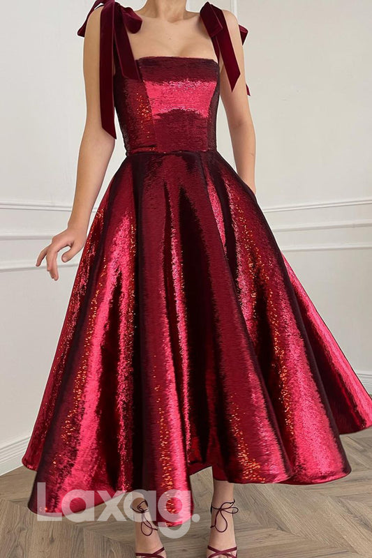 16851 - A-line Scoop Burgundy Prom Dress Glitter|LAXAG