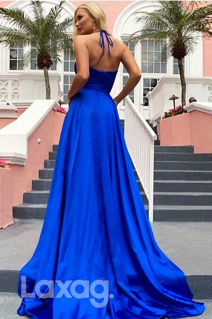 13701 - Deep V-Neck Straps Open Back Wrap Gown - Laxag
