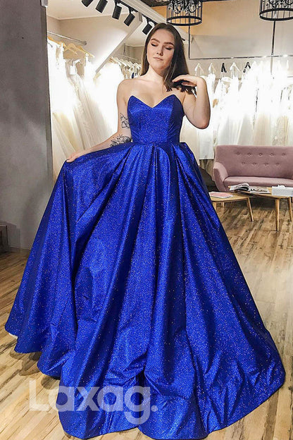 13725 - Glitter Pleated Strapless A-Line Bodice Gown - Laxag