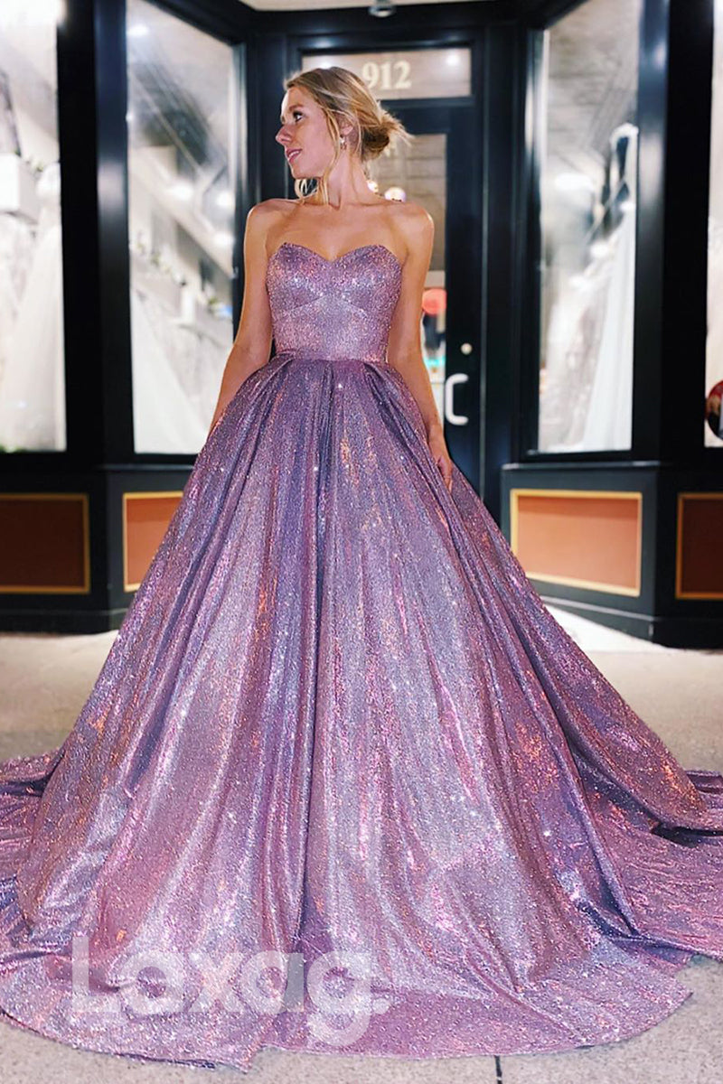 15781 - Ball Gown Sweetheart Purple Sparkly Prom Dress|LAXAG