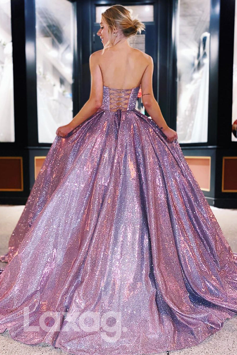 15781 - Ball Gown Sweetheart Purple Sparkly Prom Dress|LAXAG