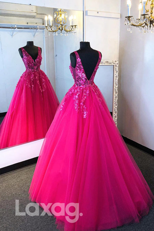 15792 - Deep V-neck 3D Appliques Senior Prom Dress Sweet 16|LAXAG