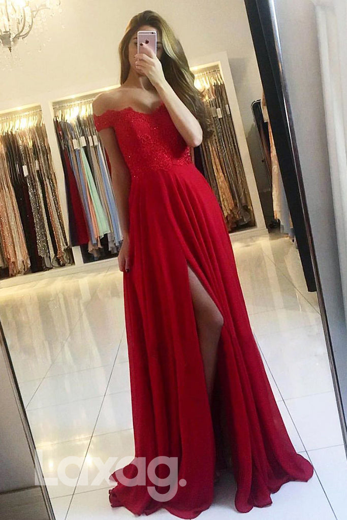 16712 - Off the Shoulder High Split A-line Formal Dress|LAXAG
