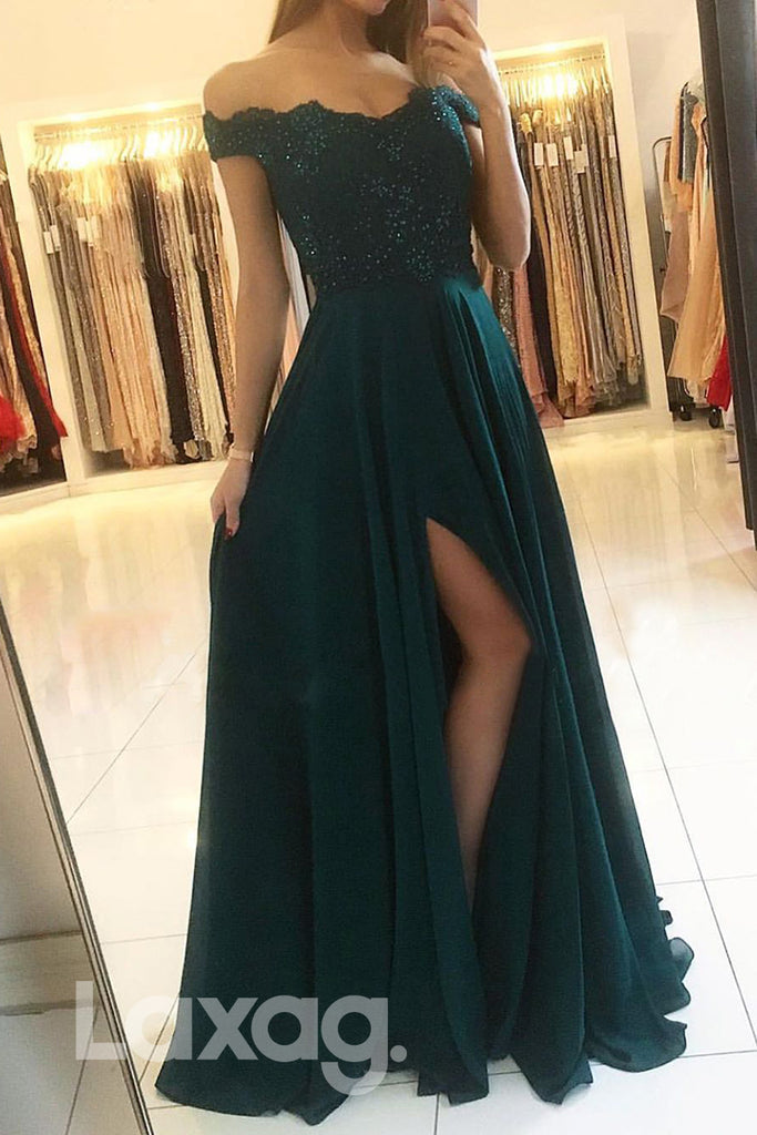 16712 - Off the Shoulder High Split A-line Formal Dress|LAXAG