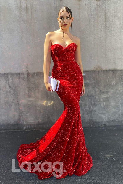 18755 - Women's Sweetheart Sequins Mermaid Sparkly Prom Dress