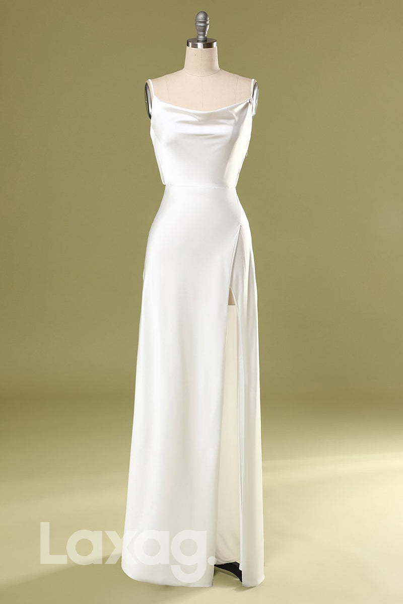 18756 - Chic Scoop Elastic Satin High Split Long Bridesmaid Dress Formal Dress