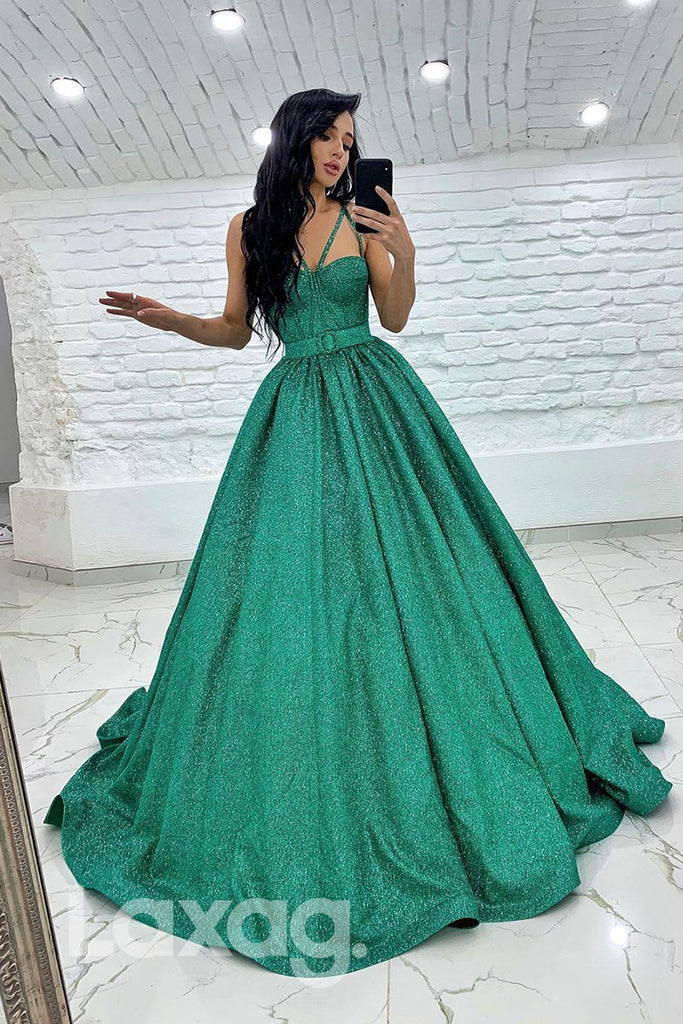 18790 - Women's Spaghetti Straps Sparkly Prom Ball Gown|LAXAG