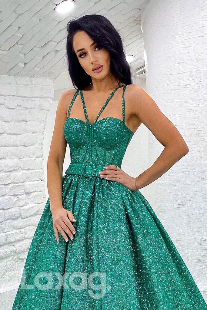 18790 - Women's Spaghetti Straps Sparkly Prom Ball Gown|LAXAG