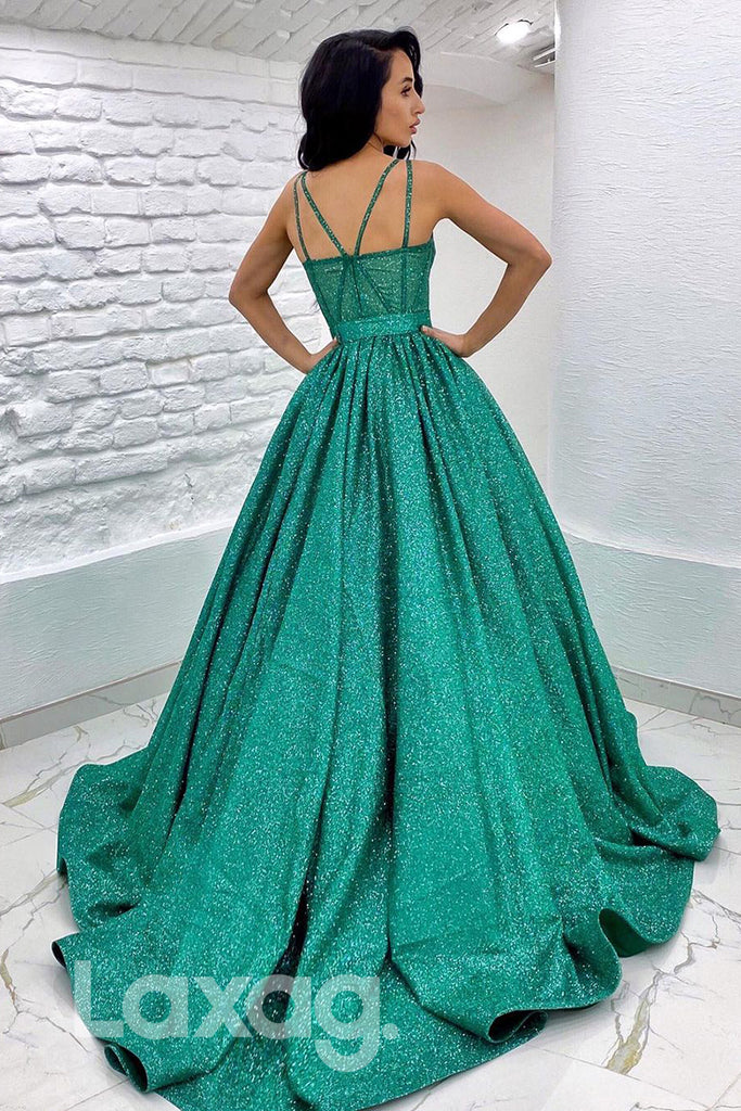 18790 - Women's Spaghetti Straps Sparkly Prom Ball Gown|LAXAG
