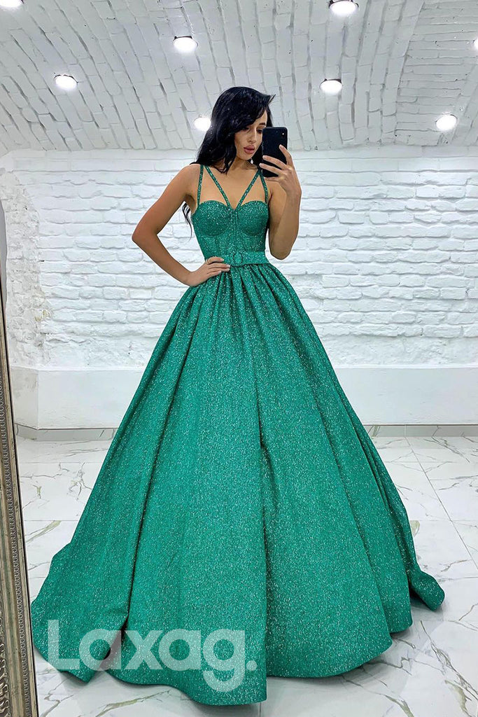 18790 - Women's Spaghetti Straps Sparkly Prom Ball Gown|LAXAG