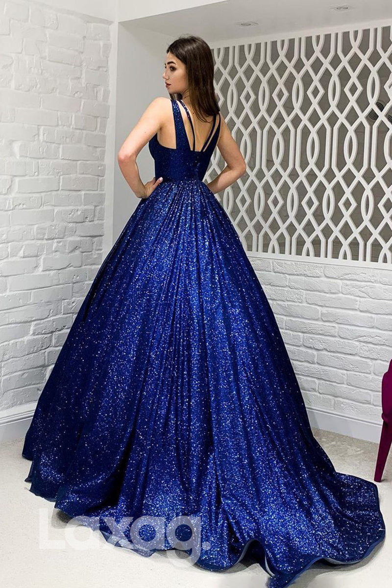 18794 - Sexy V-Neck Ball Gown Sparkly Prom Dresses with Pockets|LAXAG