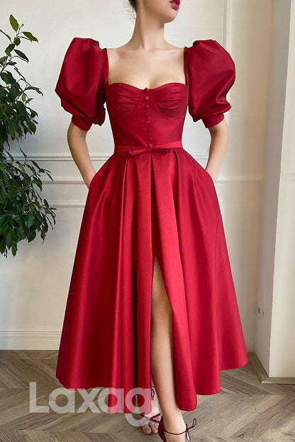 16780 - A-line Sweetheart Satin High Split Prom Dress with Pockets|LAXAG