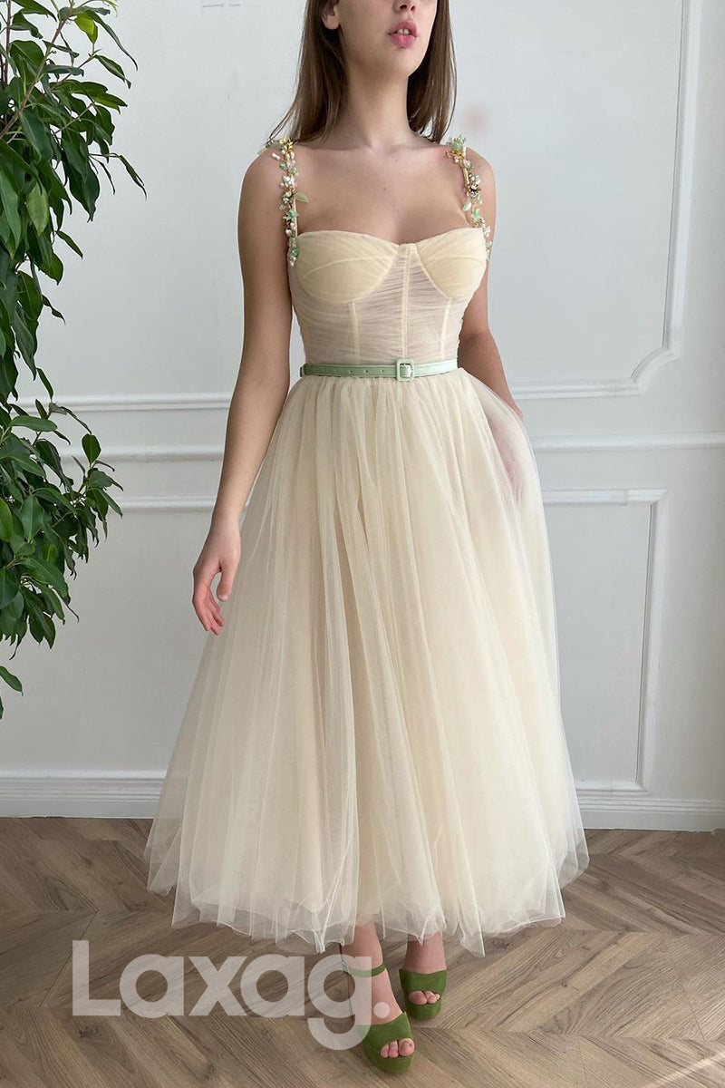 16782 - Spaghetti Straps Beads A-line Tulle Prom Dress|LAXAG