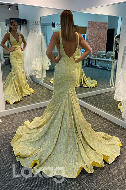 12785 - Plunging V-neck Mermaid Prom Dress Long Homecoming Dress|LAXAG