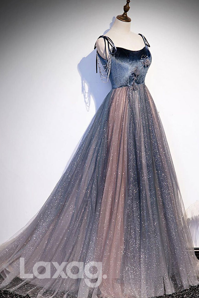16793 - A-line Scoop 3D Appliques Long Prom Dress Glitter|LAXAG