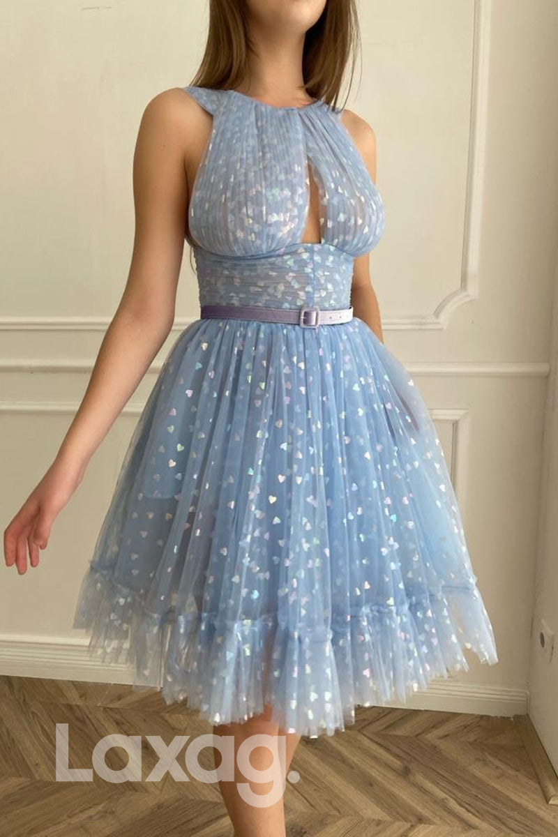 16794 - A-line Halter Tulle Short Homecoming Dress with Pockets|LAXAG