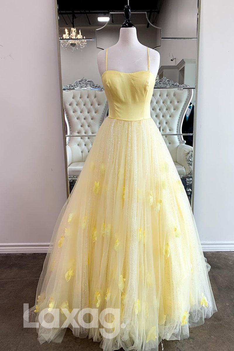 16860 - A-line Spaghetti Straps 3D Flowers Senior Prom Dress|LAXAG