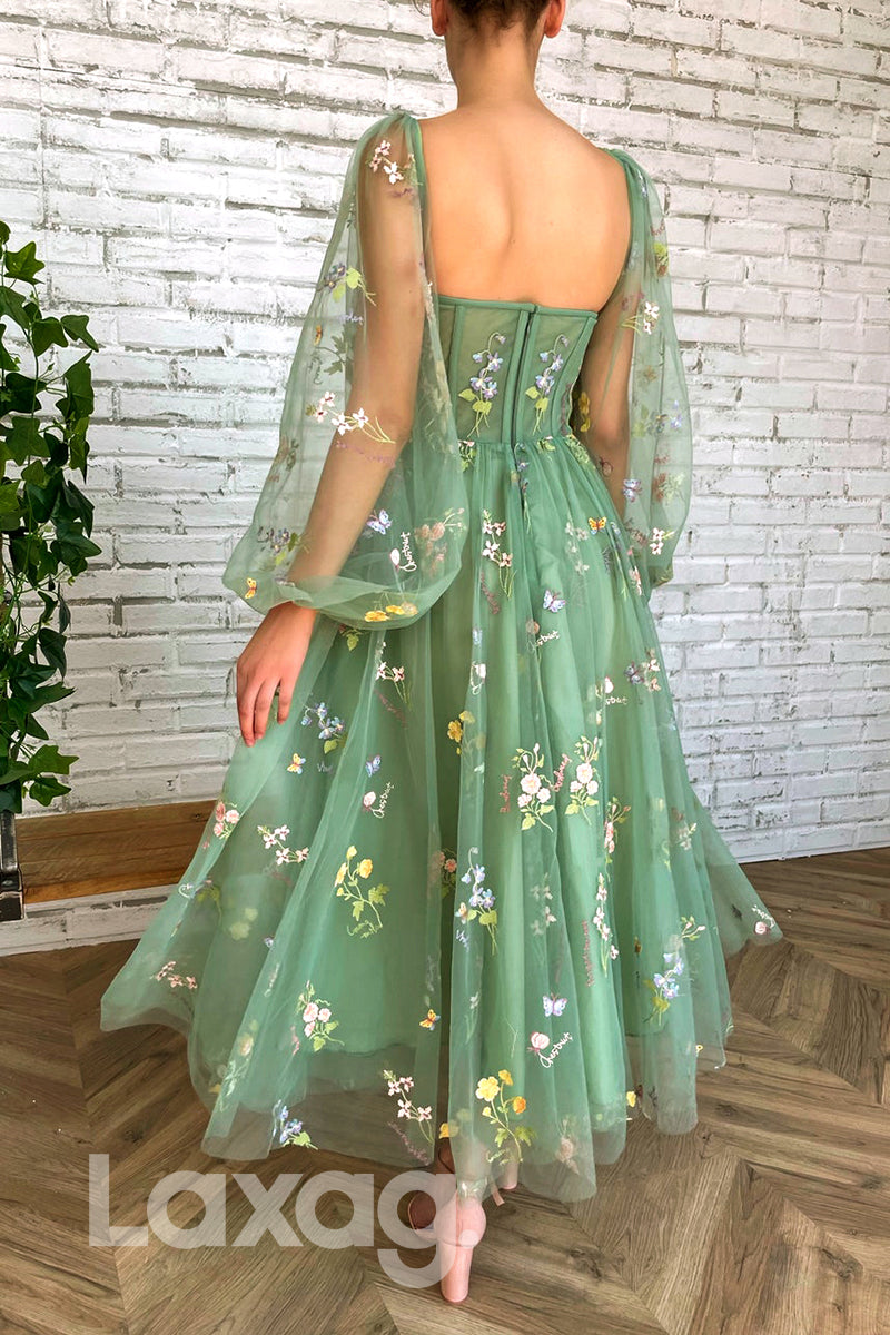 17724 - A-line Sweetheart Embroidery Long Sleeves Prom Dress | LAXAG